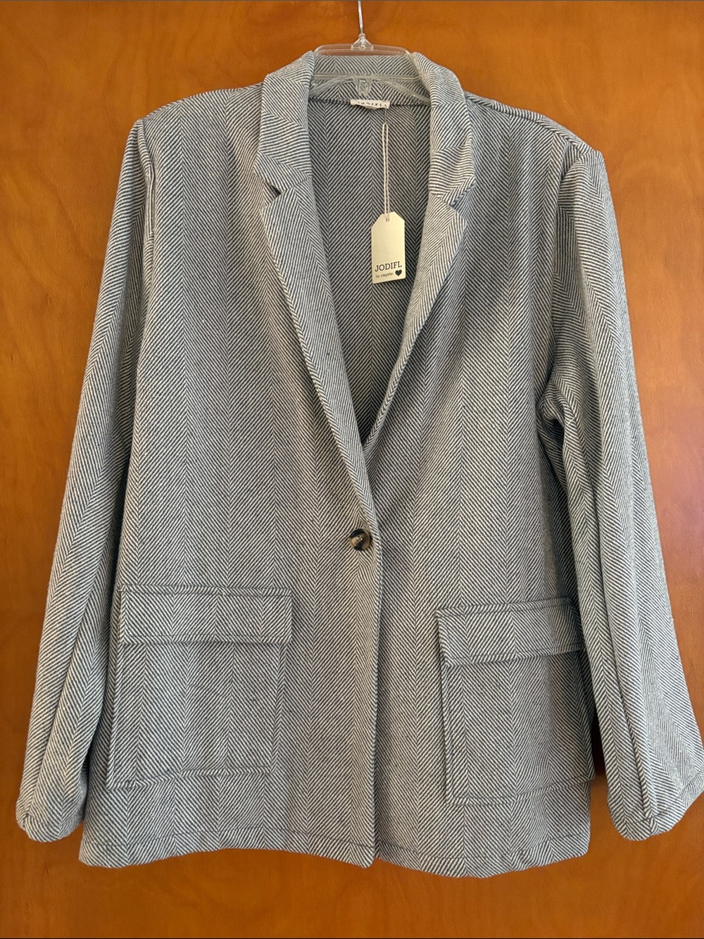 JODIFL Women's Herringbone Blazer in Light Gray and White